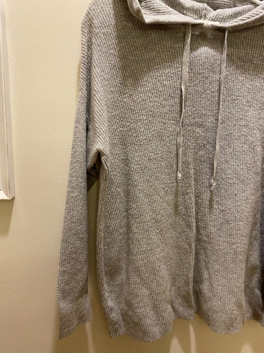 LOFT Light Gray Ribbed Hoodie Sweater - Picture 3 of 4